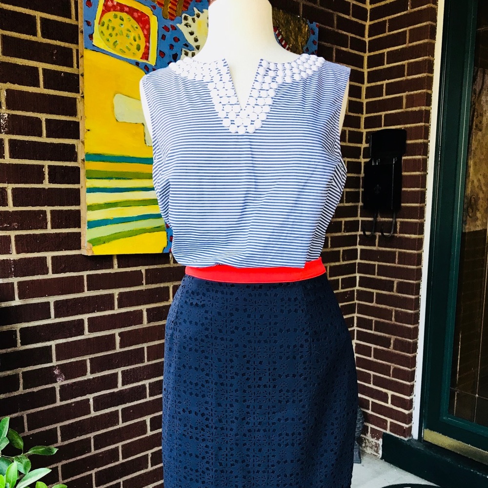 Talbots Striped Sleeveless Top with White Beads - Picture 8 of 8